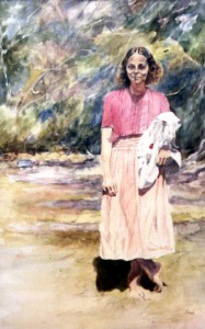 Mom with Tablecloth (21x 30)